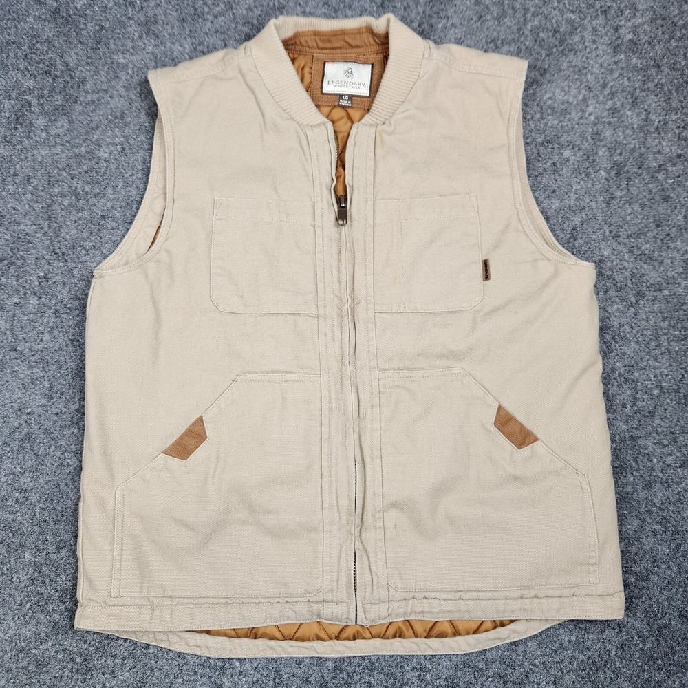 Legendary Whitetails Vest Mens Large‎ Beige Canvas Quilt Lined Cross Trail